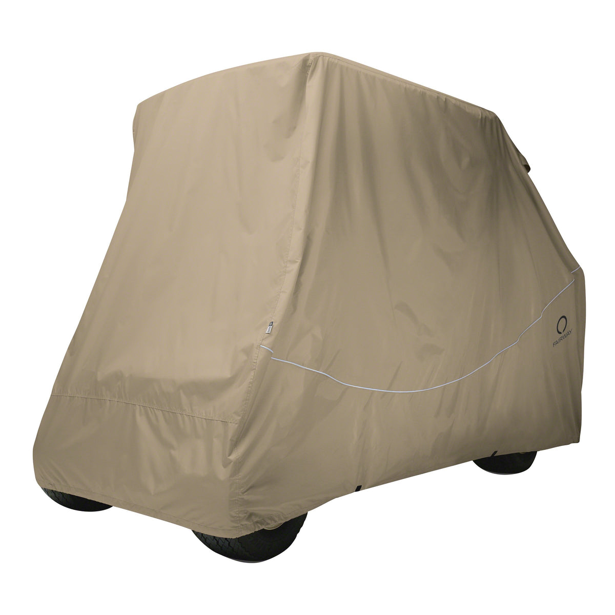 Classic Accessories front view of cover showing full cart protection and neat fit