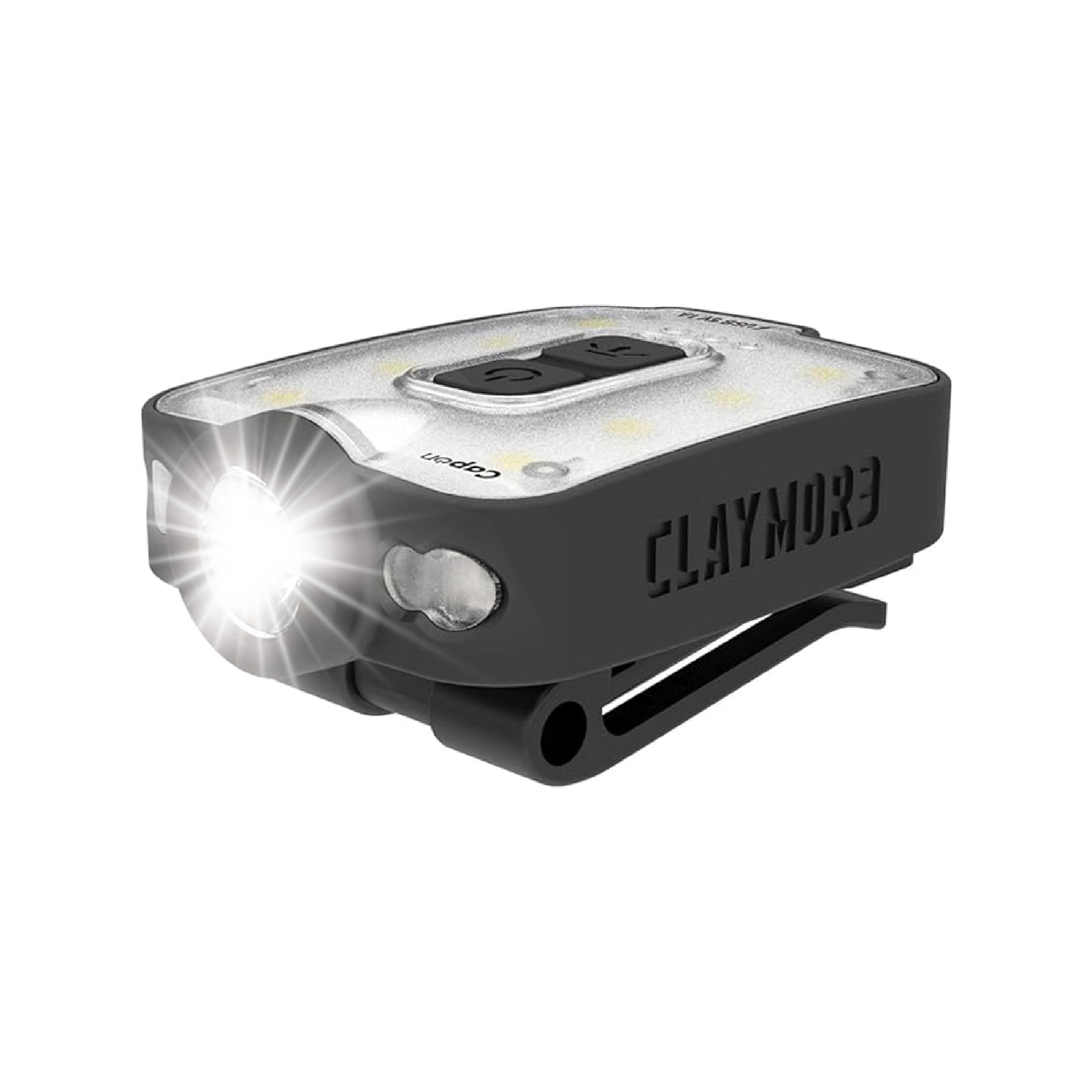 Claymore Capon 40B front view showing compact light and clip, reliable hands-free illumination