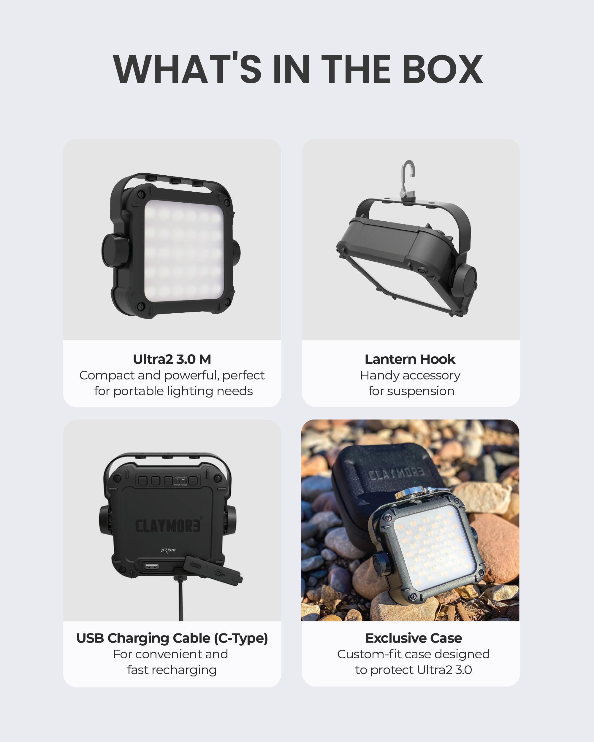 Claymore Ultra2 on tripod outdoors showing stable hands-free illumination