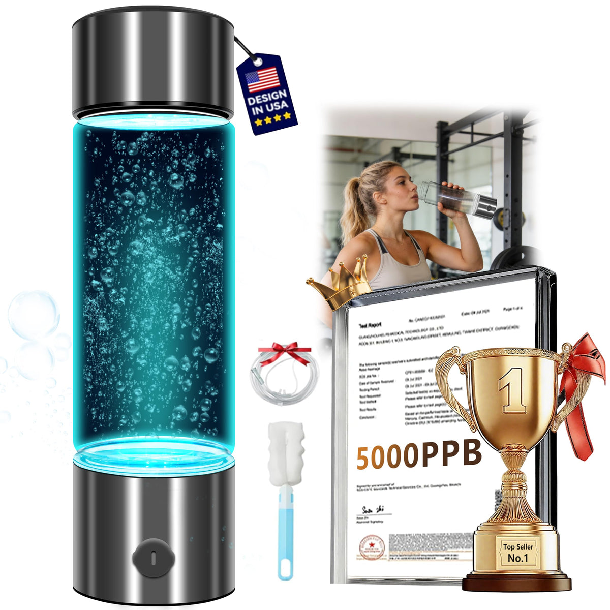 Clcepore front angled bottle showing sleek design and portability benefit