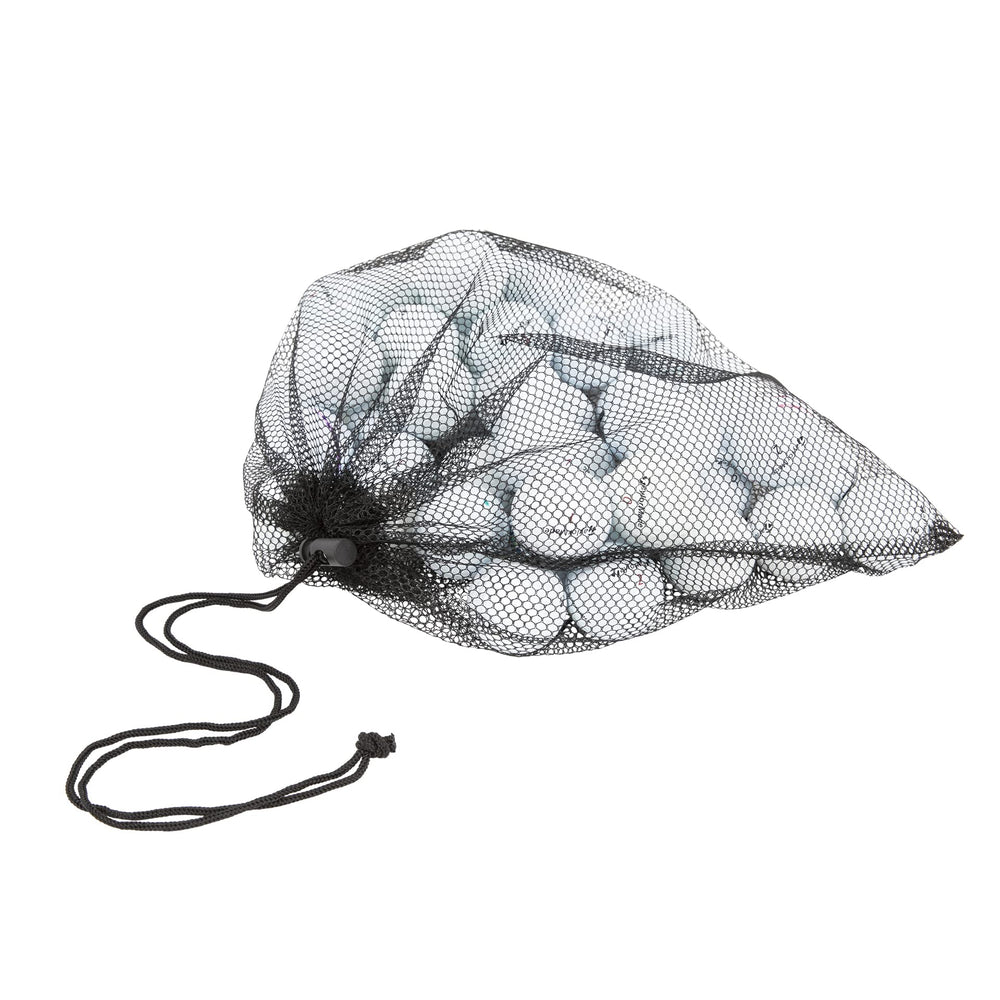Clean Green Golf Balls mesh bag unzipped with balls visible, easy transport benefit