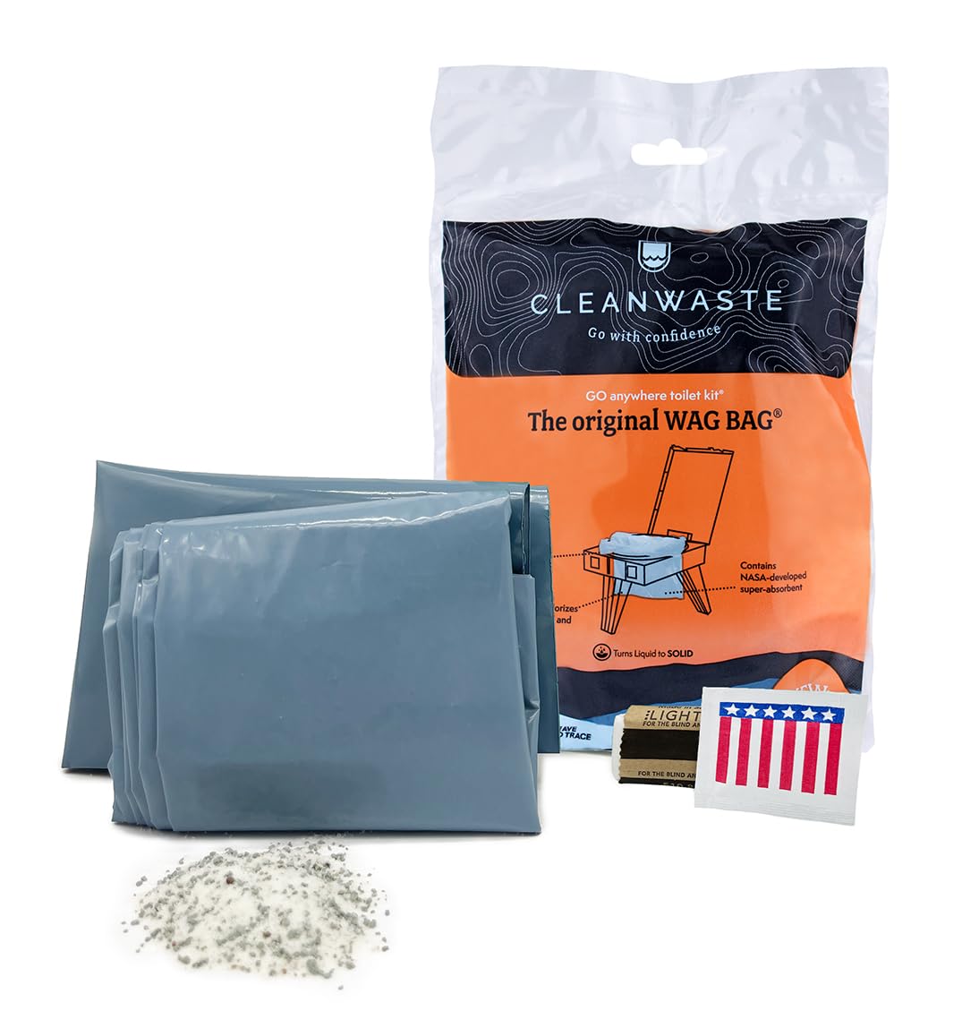 Cleanwaste front packaging showing 50-count WAG Bag kit and convenience
