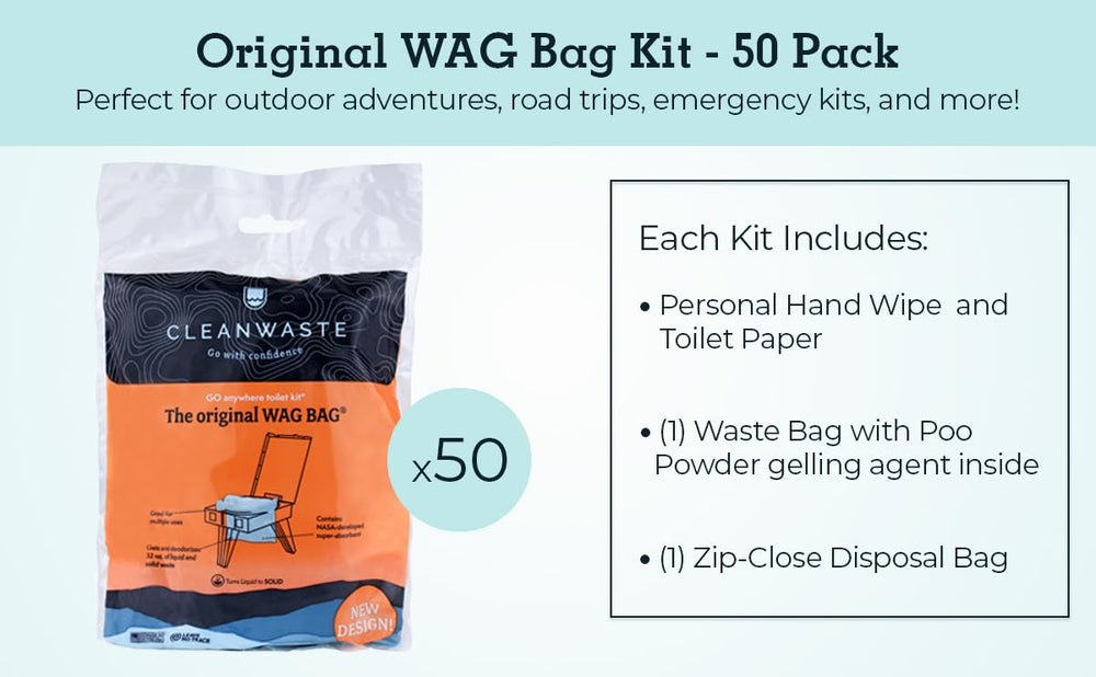 Cleanwaste inner kit laid out with paper wipe and bag for quick use