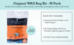 Cleanwaste inner kit laid out with paper wipe and bag for quick use