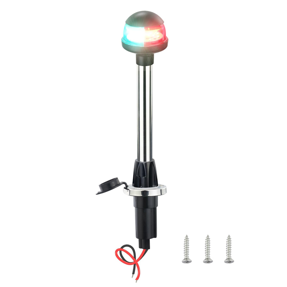 CLGMarine front view of bow light showing clear red and green lenses and benefit of visibility