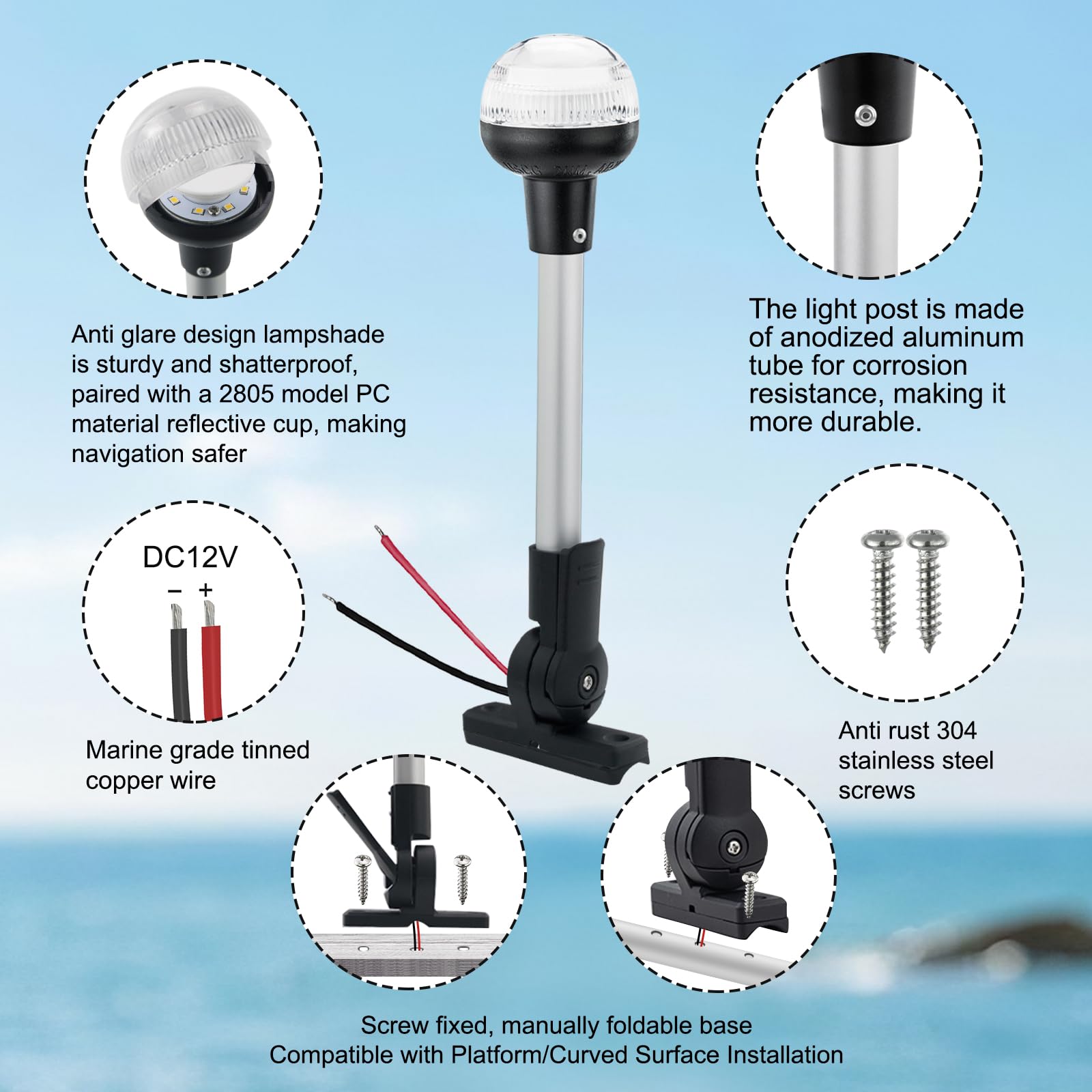 CLGMarine mounted on bimini lifestyle shot showing clear sightline and safe night use