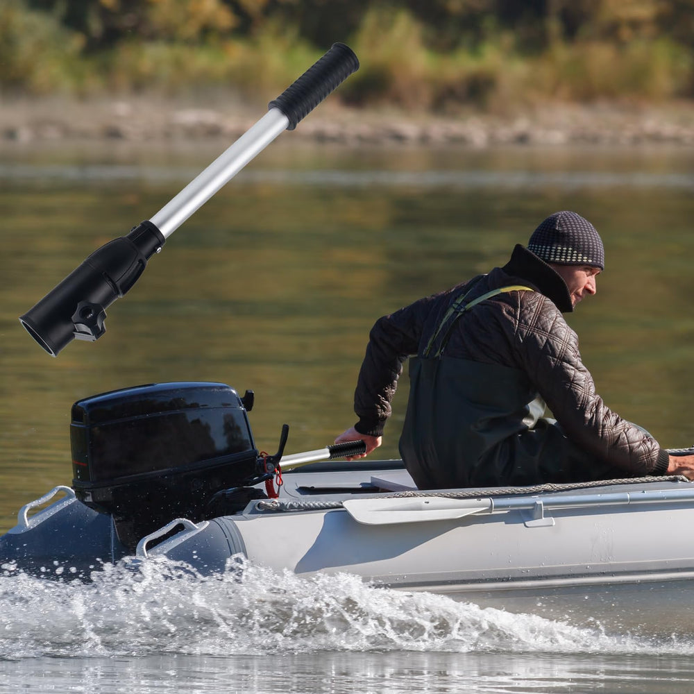 CLGMarine tiller extension mounted on boat during use for improved steering control