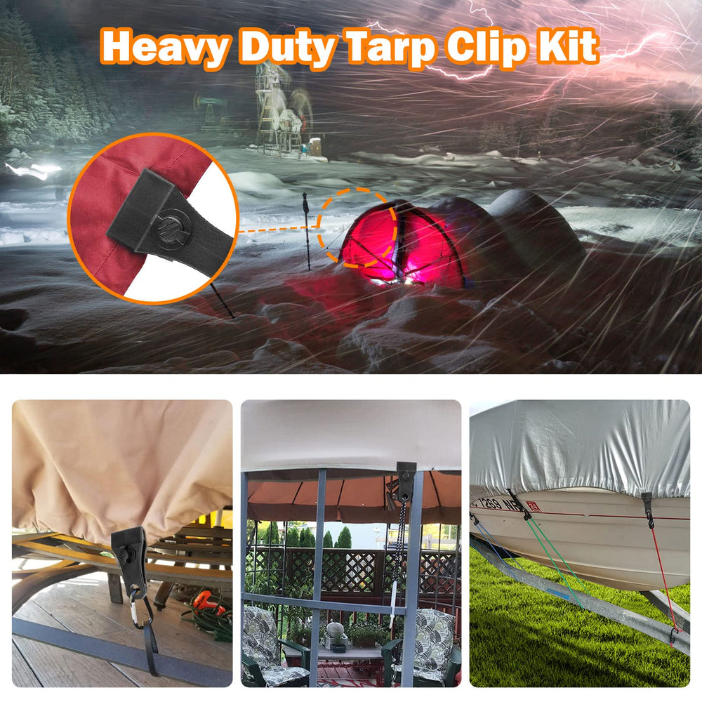 CLIO clips securing an awning in outdoor lifestyle scene for easy setup