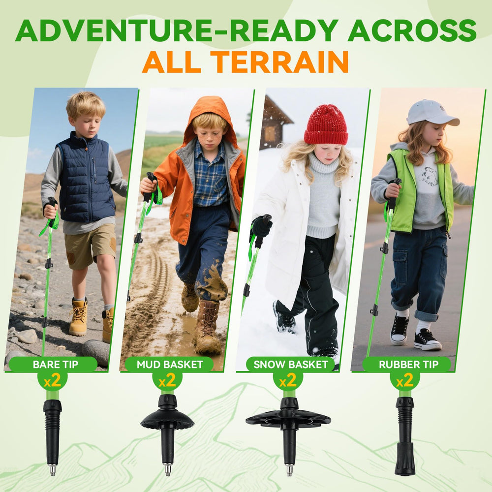 Clostnature accessories laid out with mud baskets and rubber tips for terrain versatility