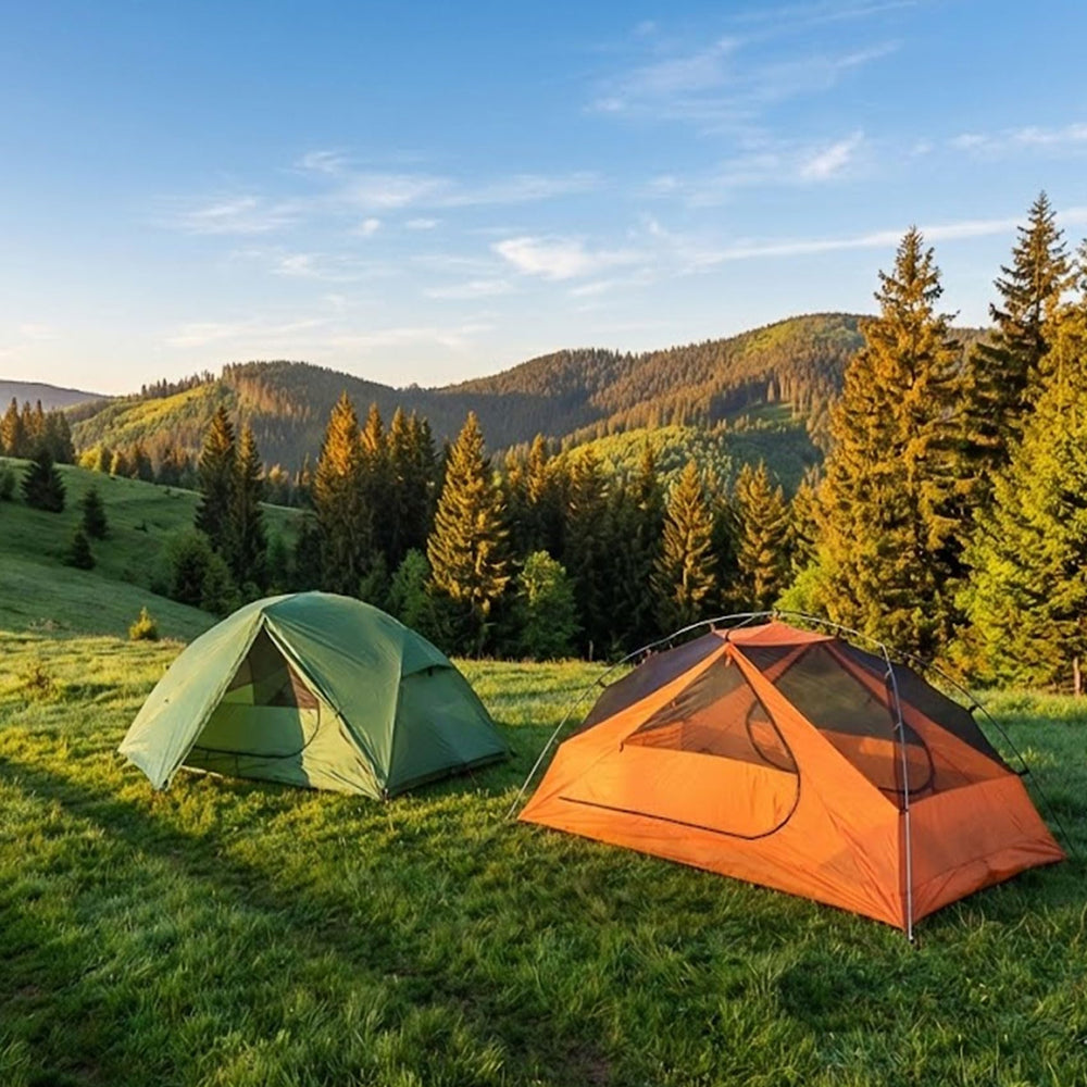 Clostnature campsite lifestyle with tent pitched for two people comfort