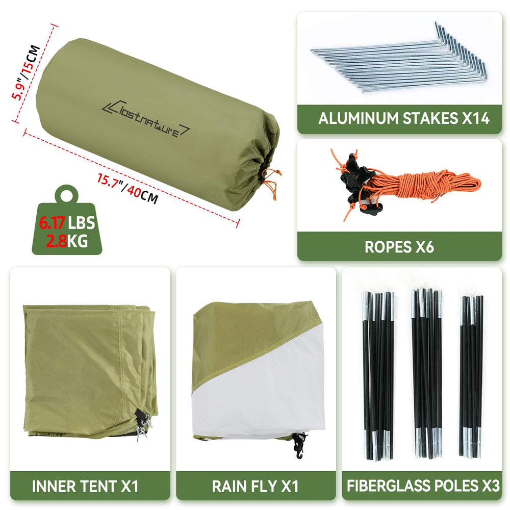 Clostnature packed tent beside a water bottle showing compact travel size