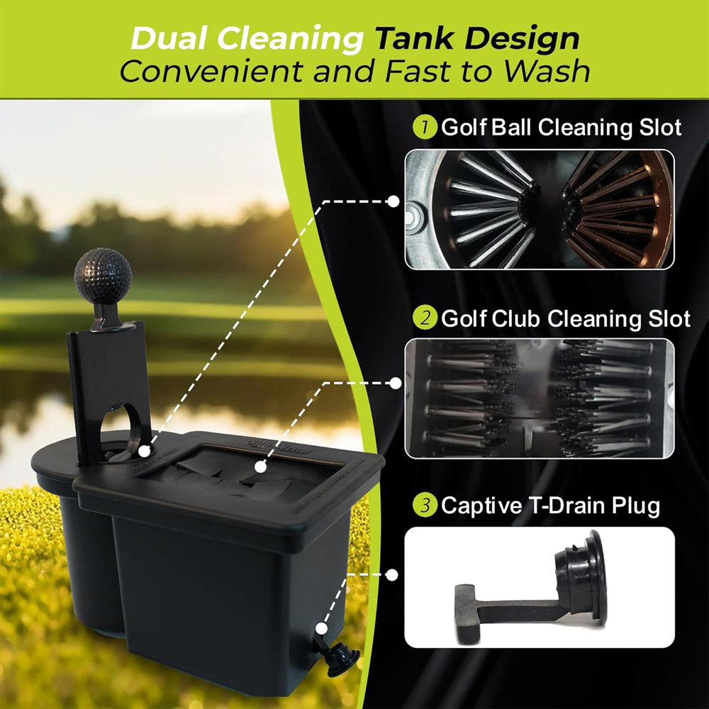 Club Clean reusable T-drain plug detail for quick tool-free emptying and reuse