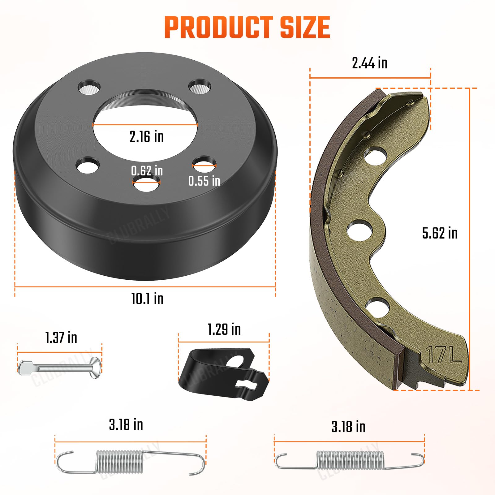 CLUBRALLY brake drums and shoes assembled on a Club Car DS hub demonstrating proper fit