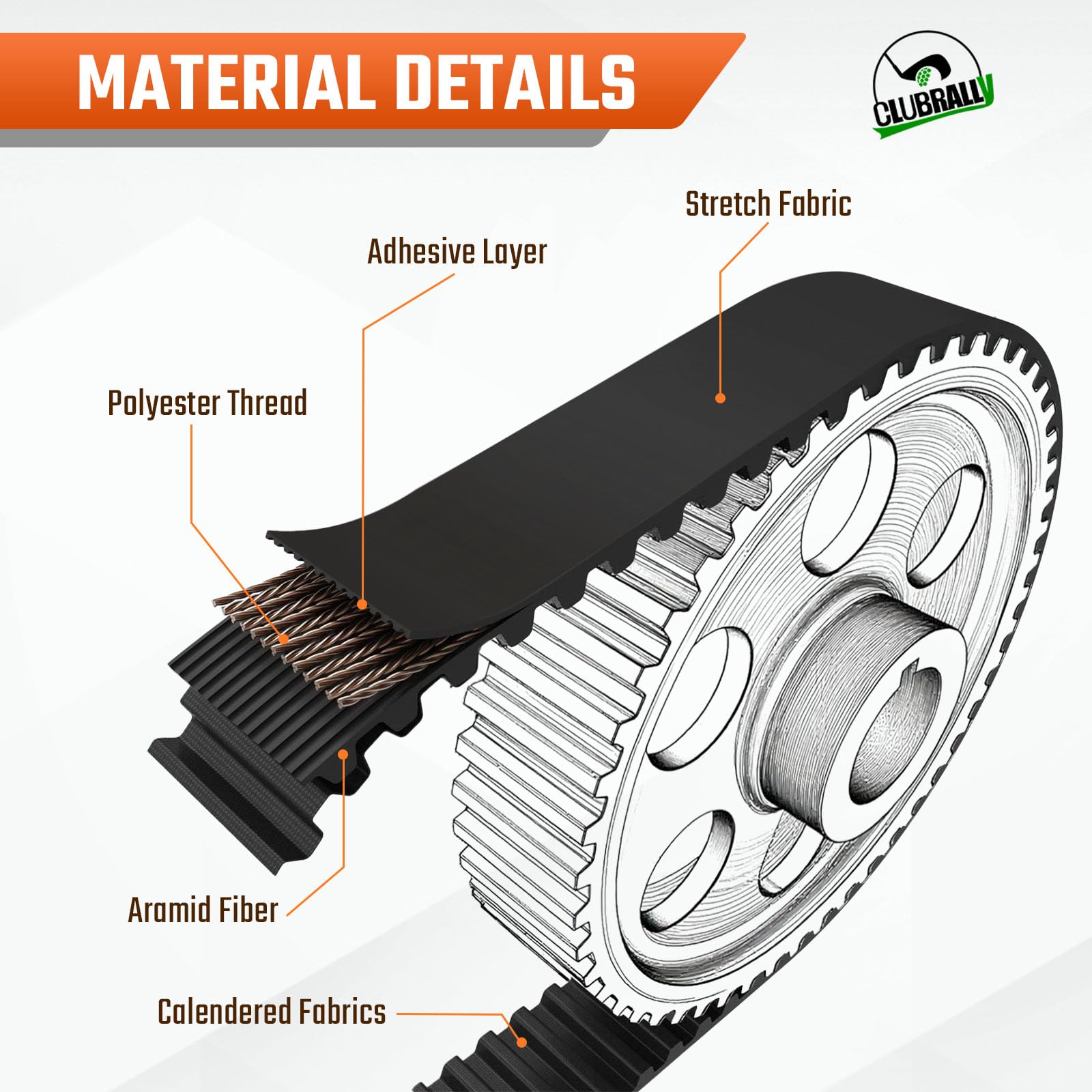 CLUBRALLY belts laid beside a ruler showing 36.2 and 34.3 inch lengths for verification