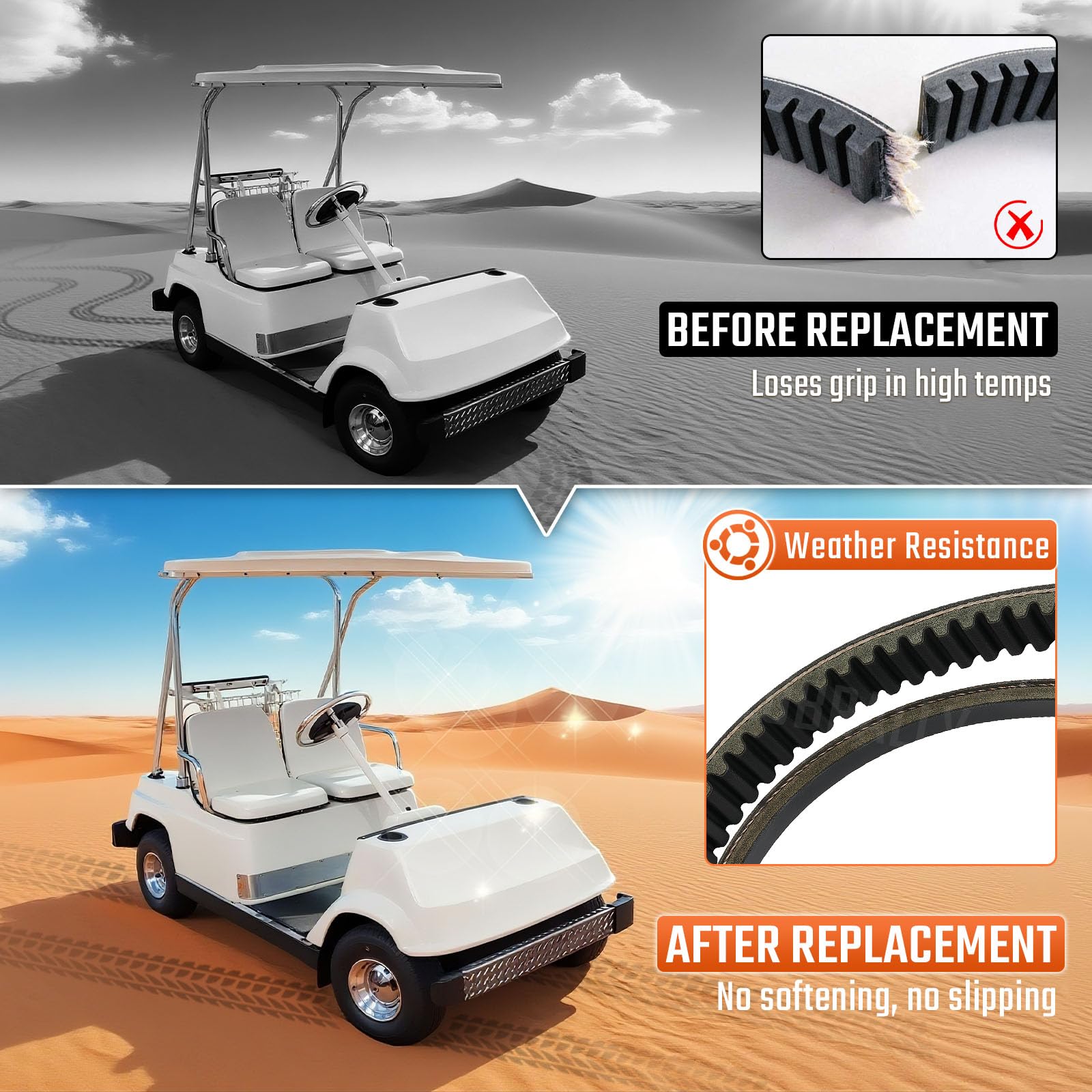 CLUBRALLY belt installed in a Yamaha cart illustrating proper routing and tension restoration
