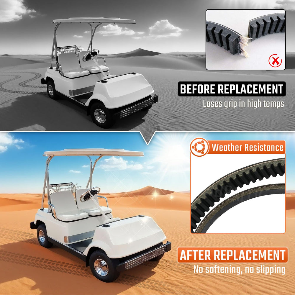 CLUBRALLY belt installed in a Yamaha cart illustrating proper routing and tension restoration