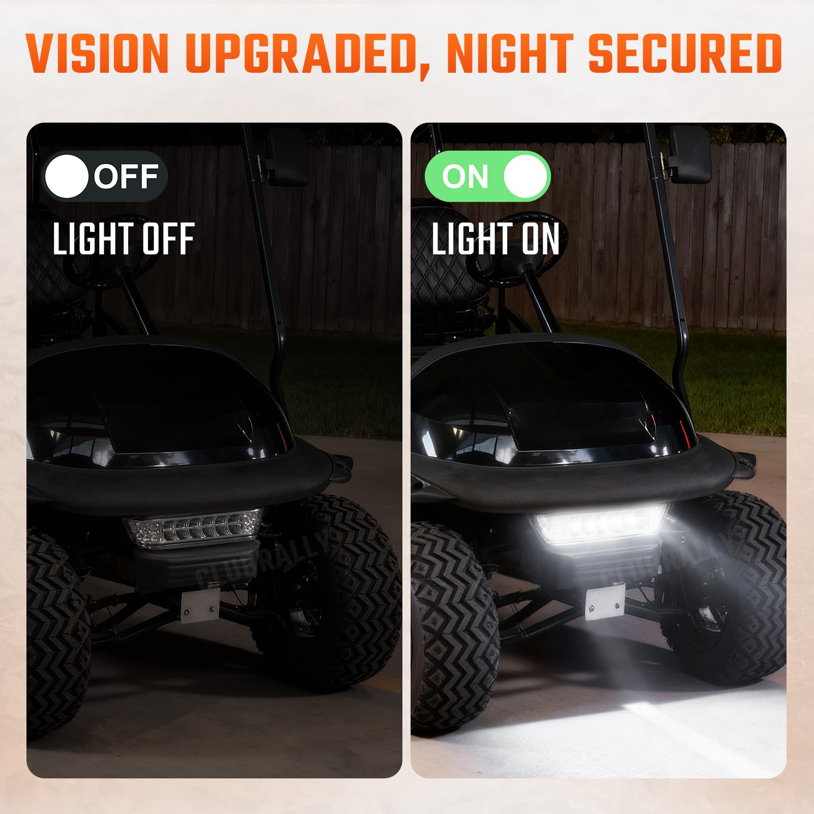 CLUBRALLY mounted on cart front illustrating direct-fit replacement convenience