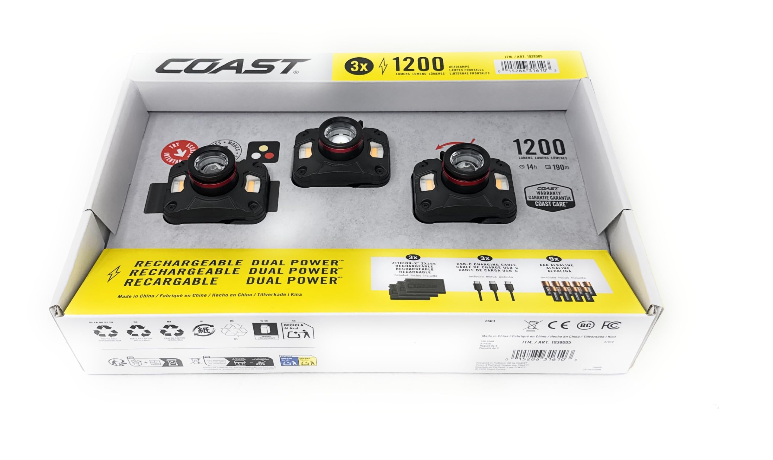 COAST CH1000R rechargeable battery with USB-C port for fast convenient charging
