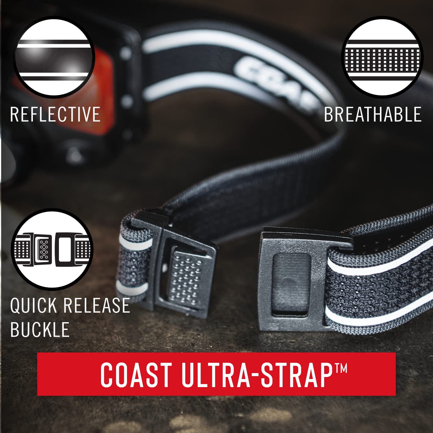 Coast FL75 headstrap reflective detail improving visibility in low light