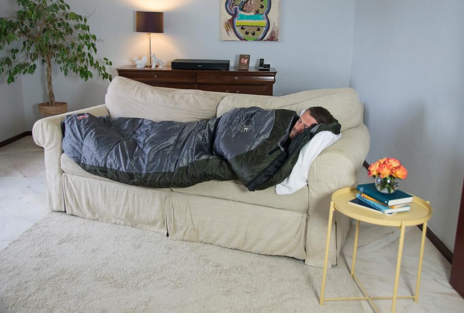 Coleman full-length bag laid flat with tape measure showing fit for up to 6'6" users