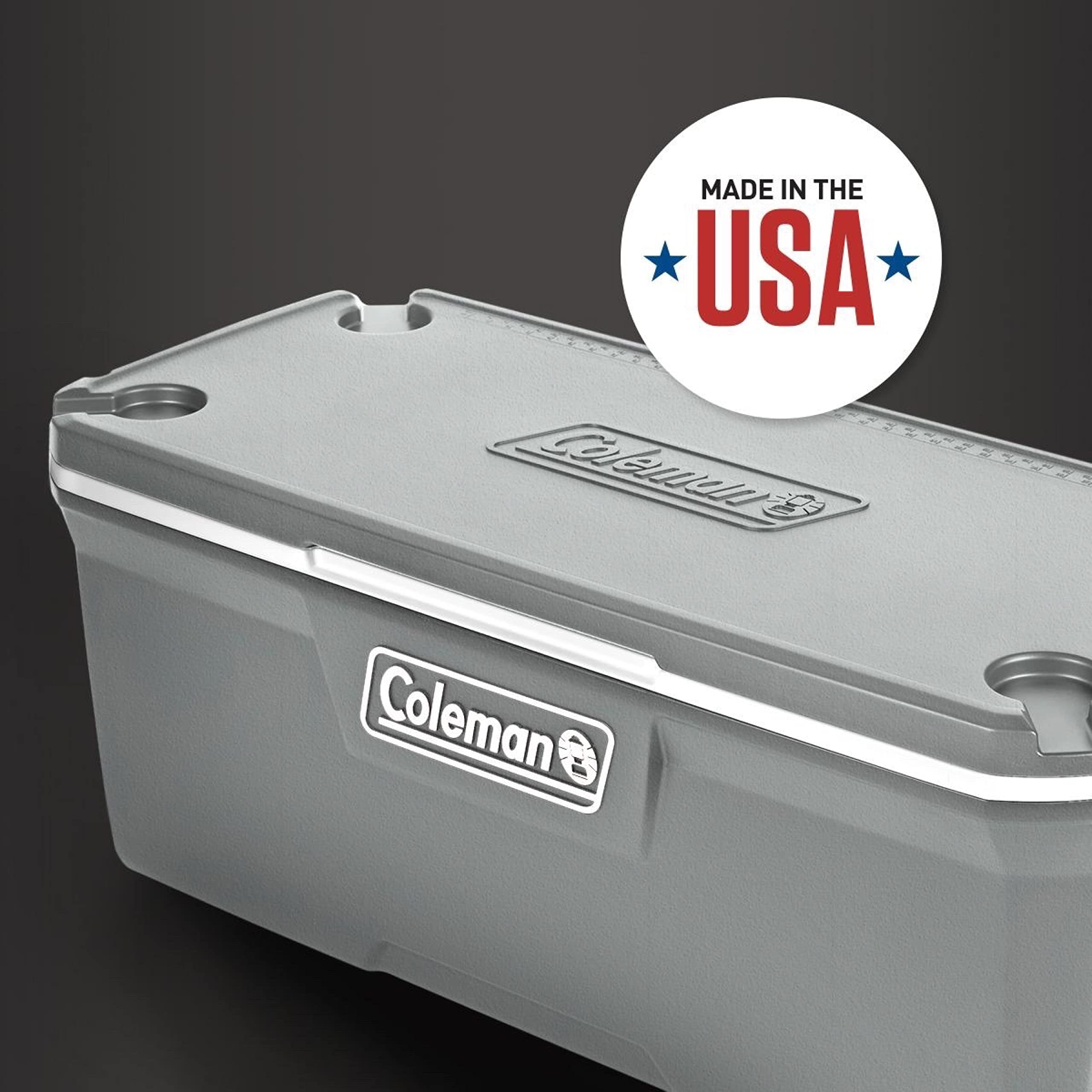 Coleman close-up of built-in ruler and hinge for measuring and durability