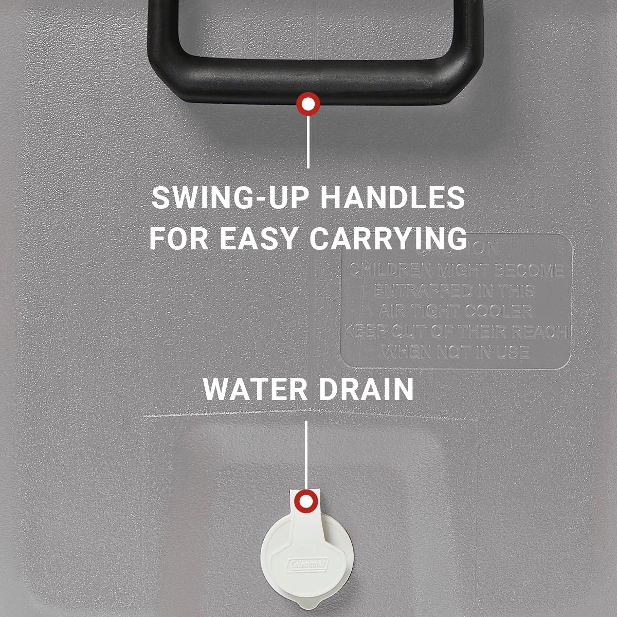 Coleman swing-up handle detail showing secure grip for easier transport