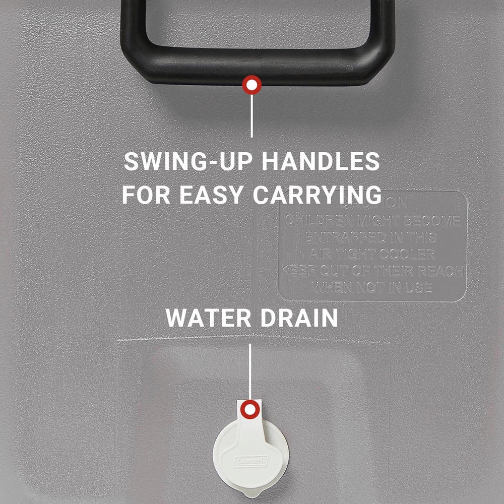 Coleman swing-up handle detail showing secure grip for easier transport