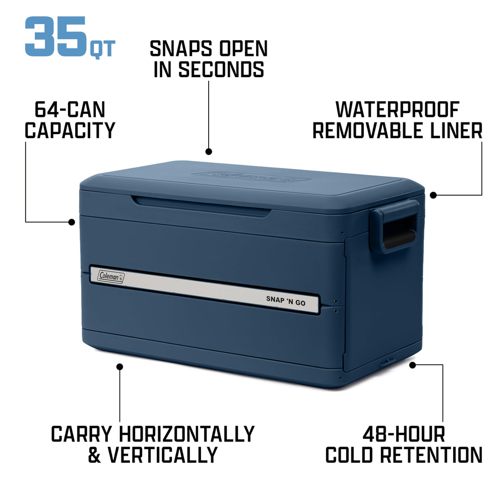 Coleman handles shown for horizontal and vertical carry to enhance portability