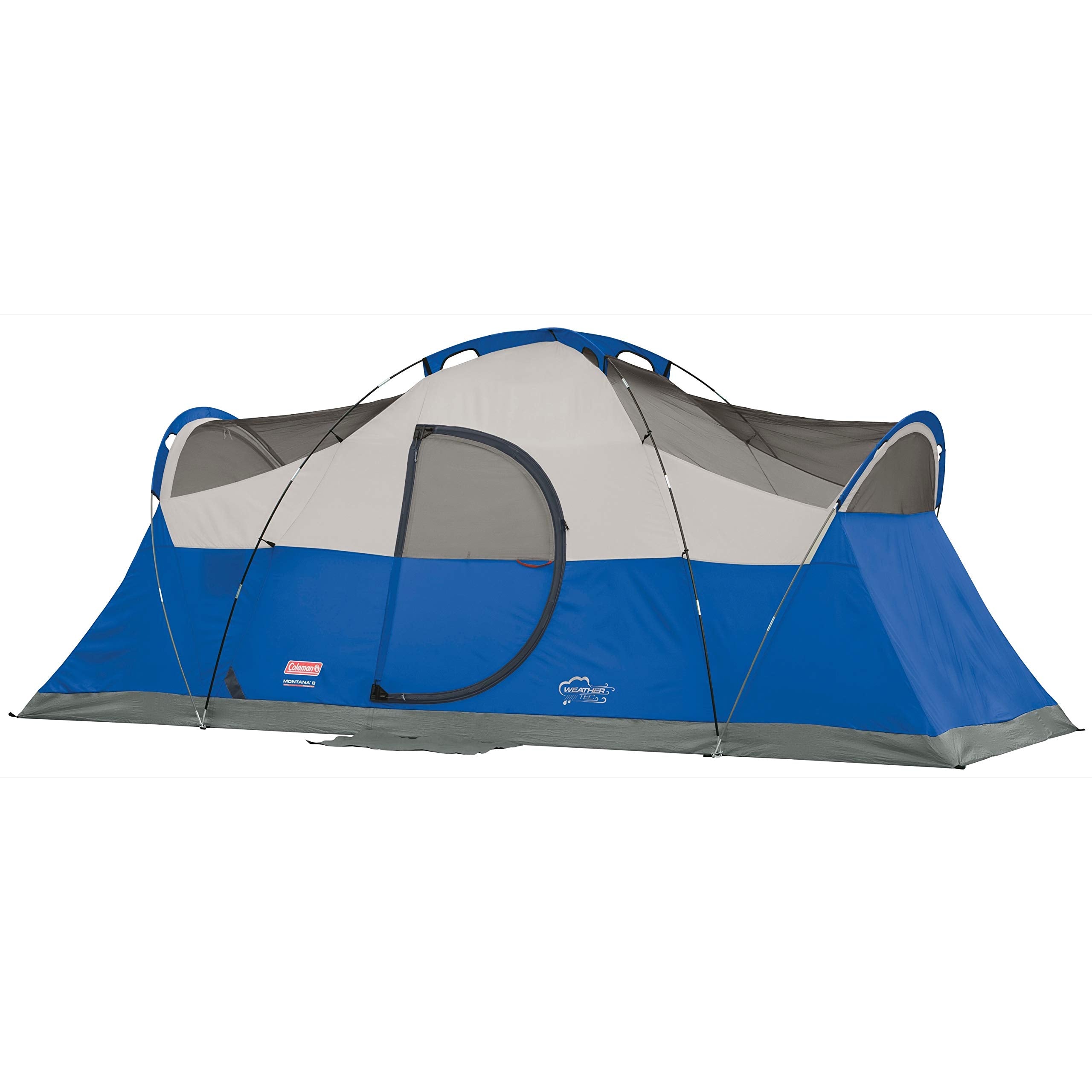 Coleman hinged door with awning showing easy access and covered entry benefit