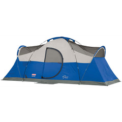Coleman hinged door with awning showing easy access and covered entry benefit