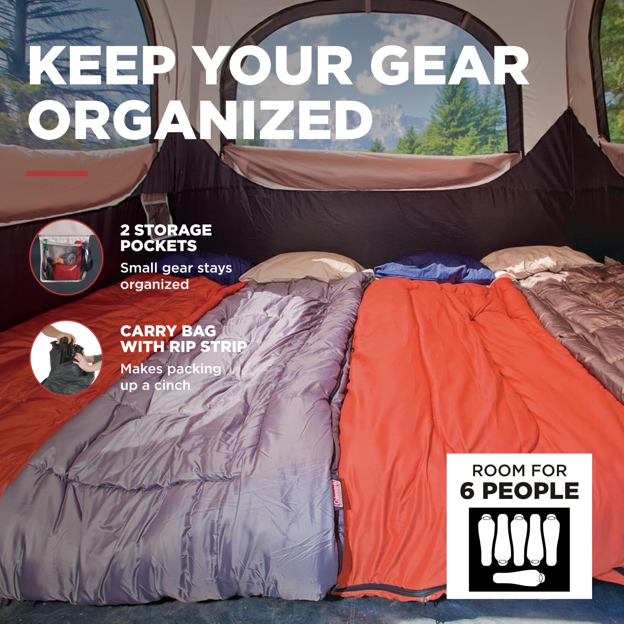 Coleman instant tent Polyguard 2X fabric close-up showing durable material benefit