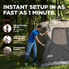 Coleman instant tent interior highlighting tall cabin space and comfortable sleeping benefit