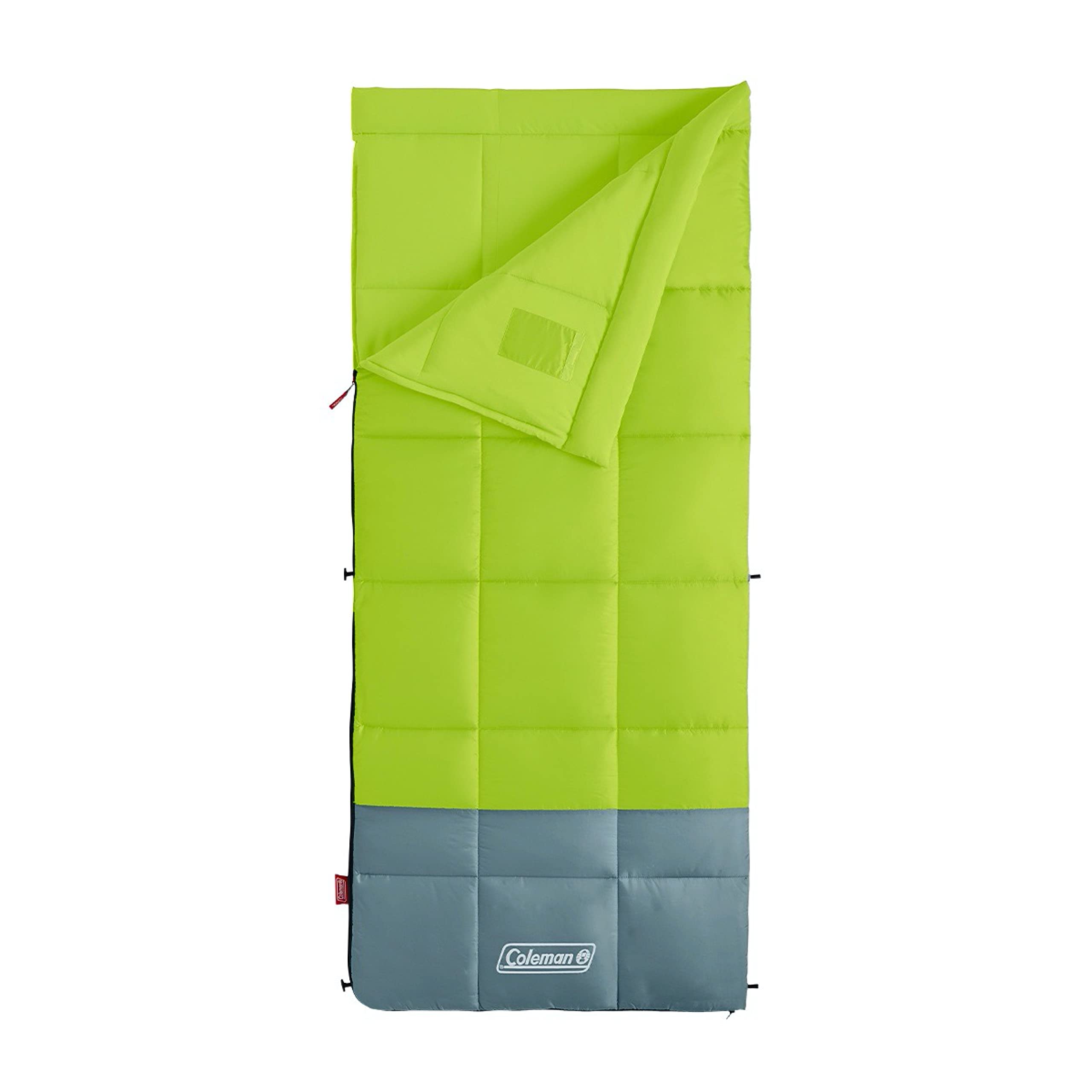 Coleman front view of Kompact sleeping bag showing compact rectangular shape and warmth