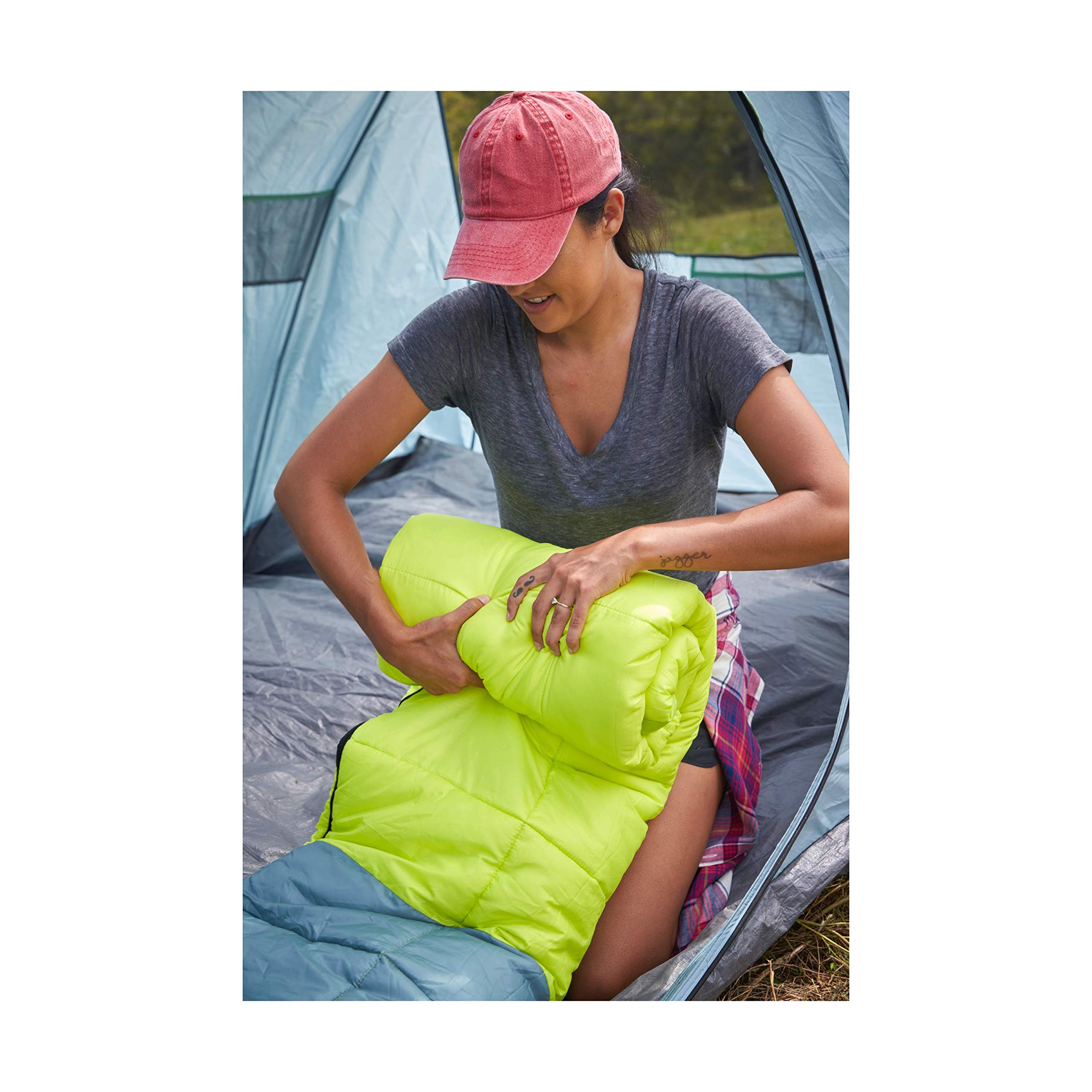 Coleman sleeping bag in washing machine to show easy machine-washable care