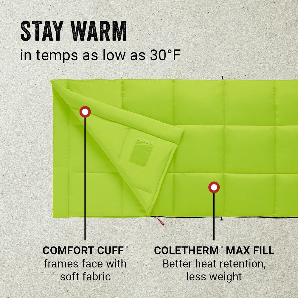 Coleman close-up of ZipPlow zipper ensuring snag-free opening and quicker use