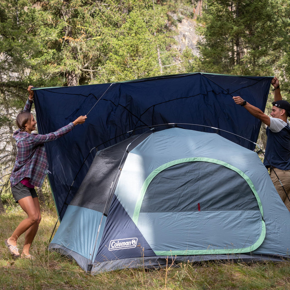 Coleman Skydome next to queen air mattress showing fit and sleeping comfort