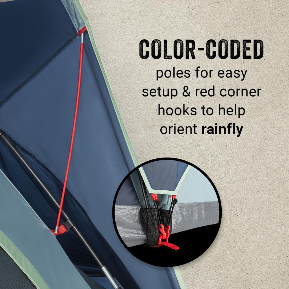 Coleman Skydome XL frame close-up showing sturdy poles tested for wind resistance