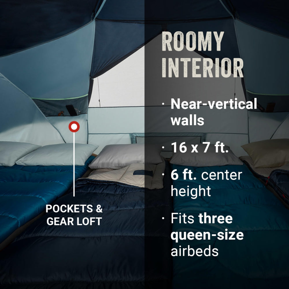 Coleman Skydome XL interior layout with three queen airbeds demonstrating roomy comfort