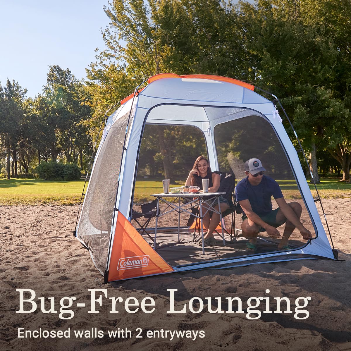 Coleman Skyshade open door with removable floor visible providing easy gear access and ground comfort