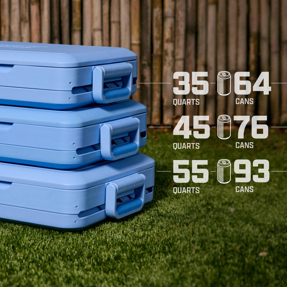 Coleman cooler on a beach towel in lifestyle scene, showing outdoor convenience