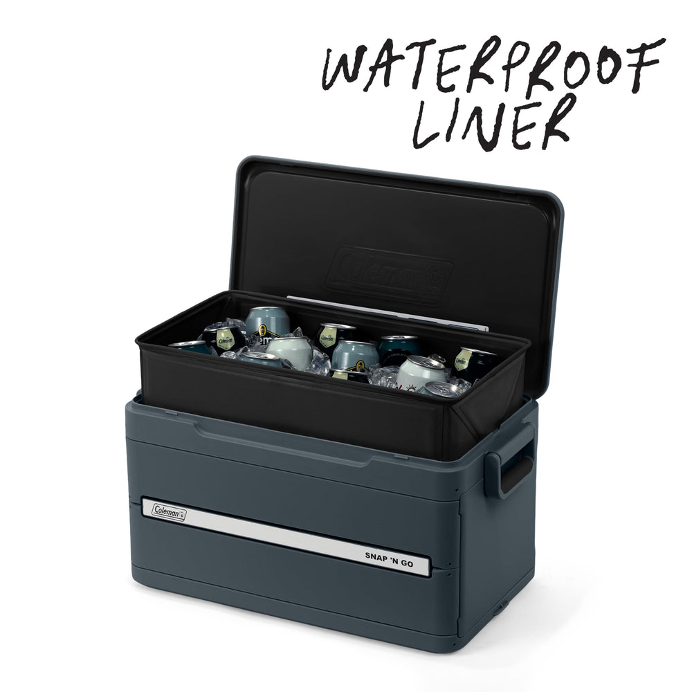 Coleman cooler filled with cans demonstrating 93-can capacity, great for group outings