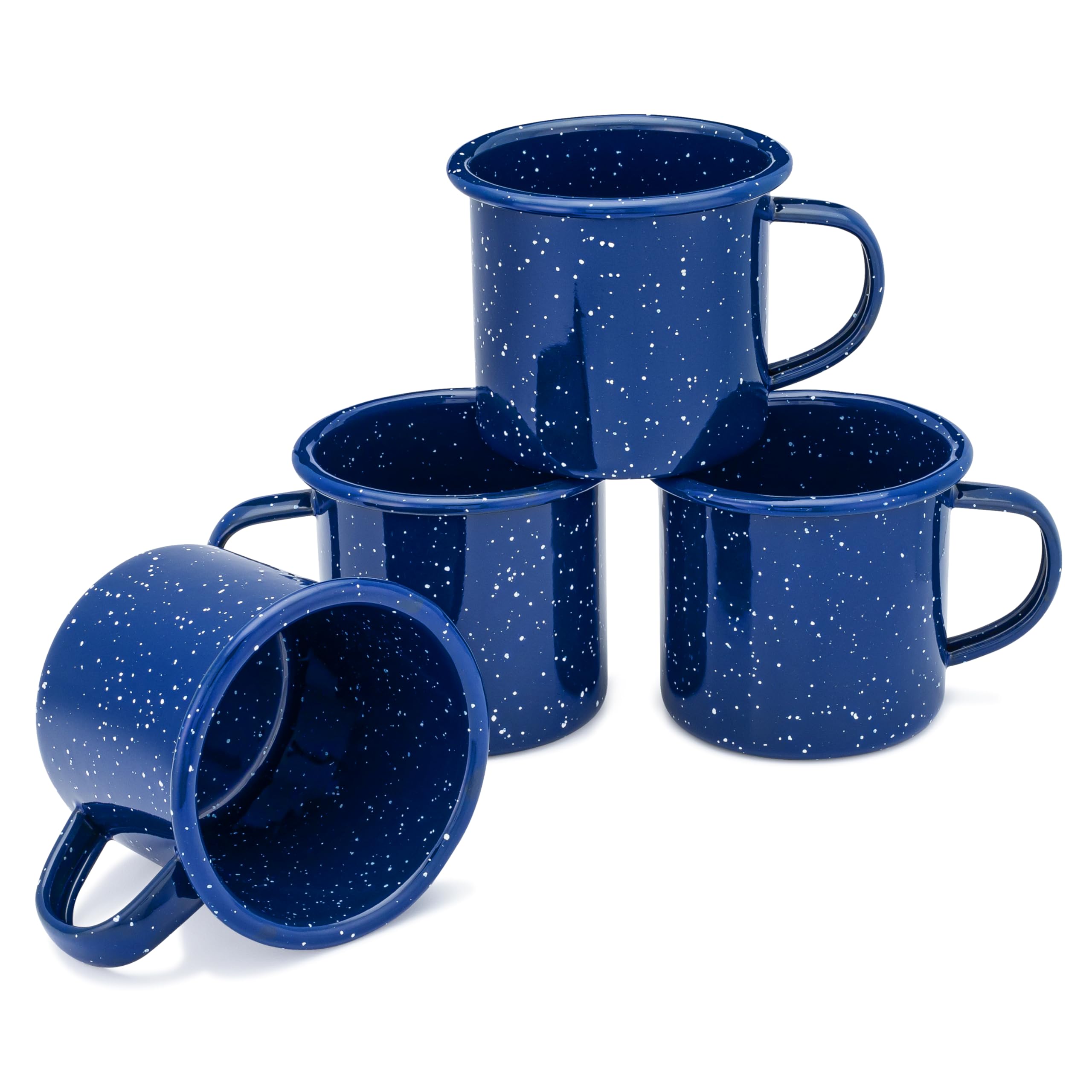 COLETTI front view of four blue mugs showing a classic durable design