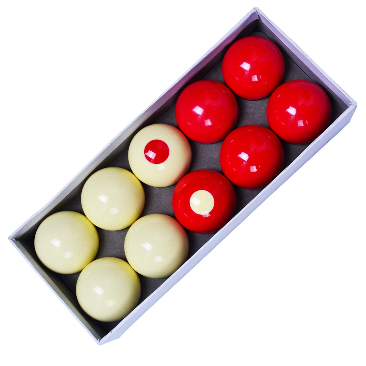 Collapsar front view of full 10-ball set showing clear regulation colors and durable finish