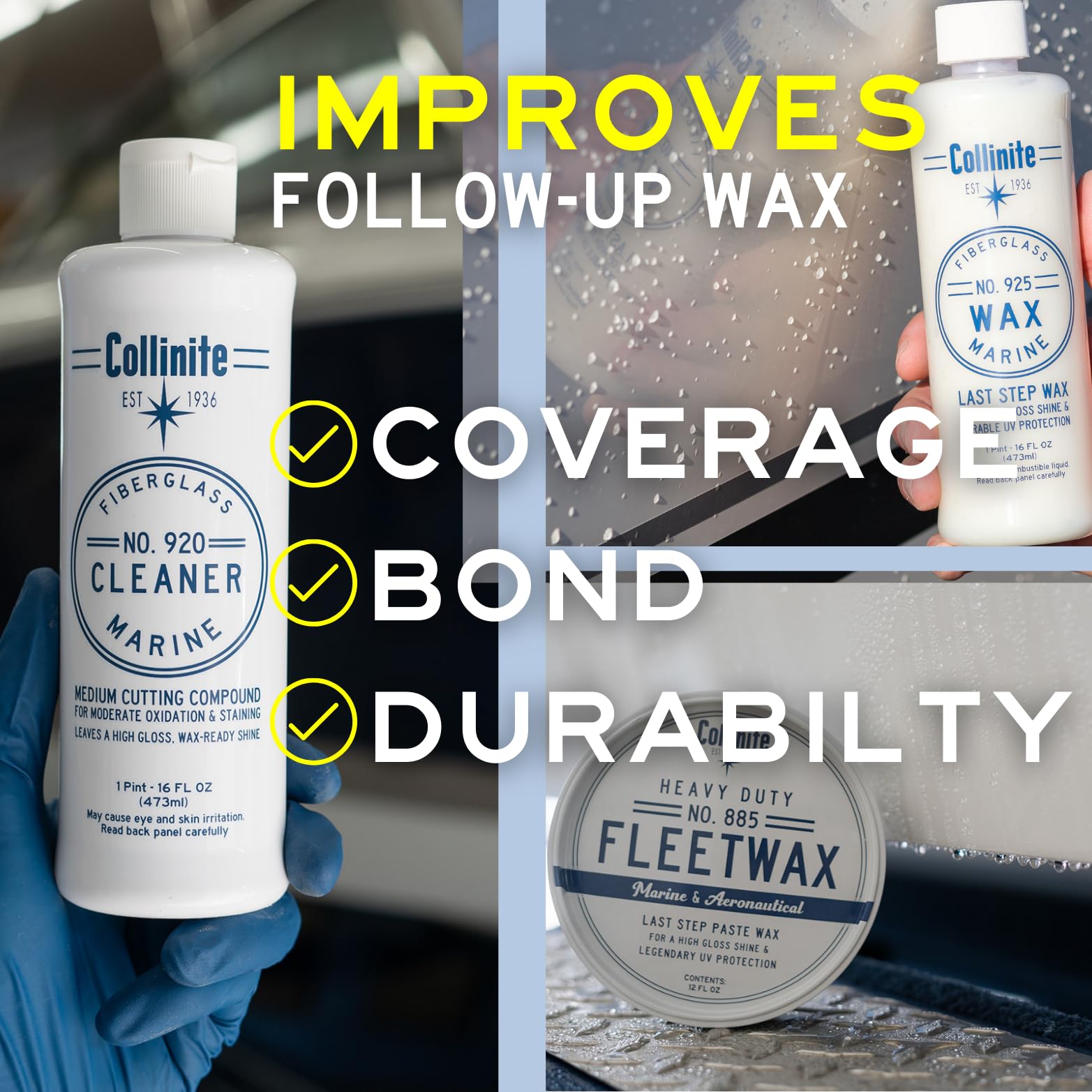 COLLINITE 925 wax being applied with cloth delivering glossy protective finish