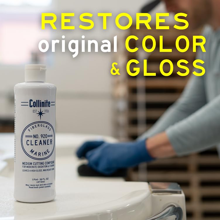 COLLINITE products on dock next to a shiny boat illustrating lasting outdoor protection
