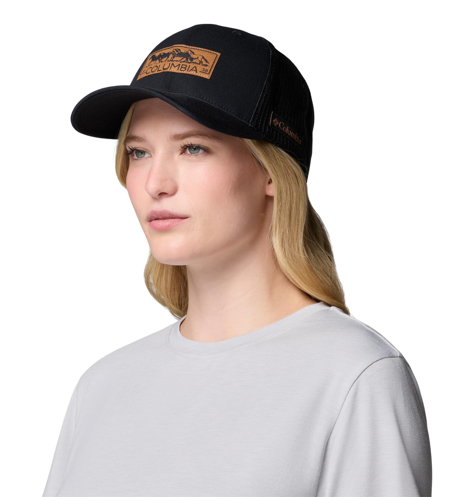 Columbia snapback closure detail for easy size adjustment and secure fit