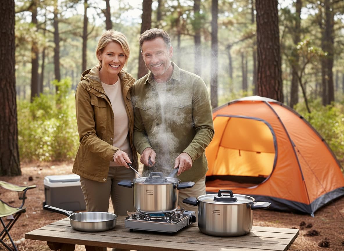 Comfilux frypan with detachable handle attached for secure grilling and frying