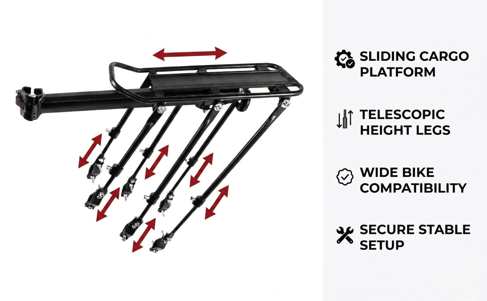 COMINGFIT side profile highlighting six-leg stability for safer rides