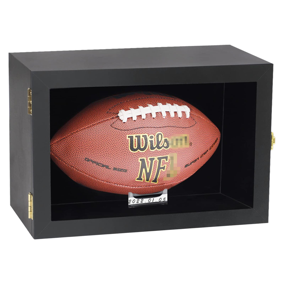 COMSREV front view of wooden acrylic display case showing framed presentation and protection