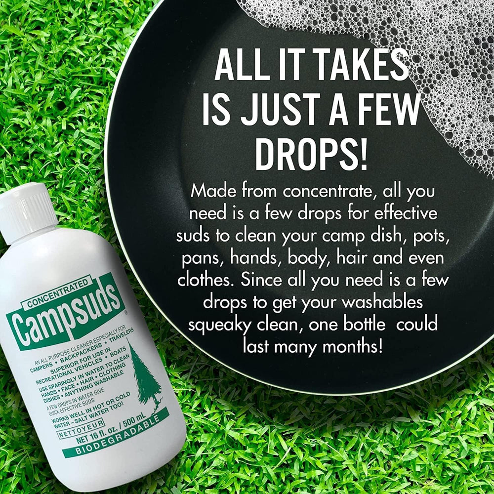 CONCENTRATED CAMPSUDS close-up of liquid texture and clarity, concentrated formula benefit